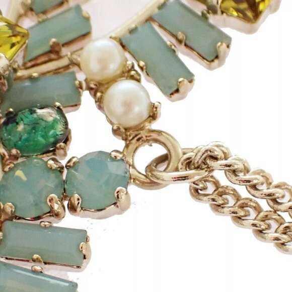 CHANEL CC Ribbon Chain Necklace 05P Color Stone Imitation Pearl Gold - Picture 11 of 13